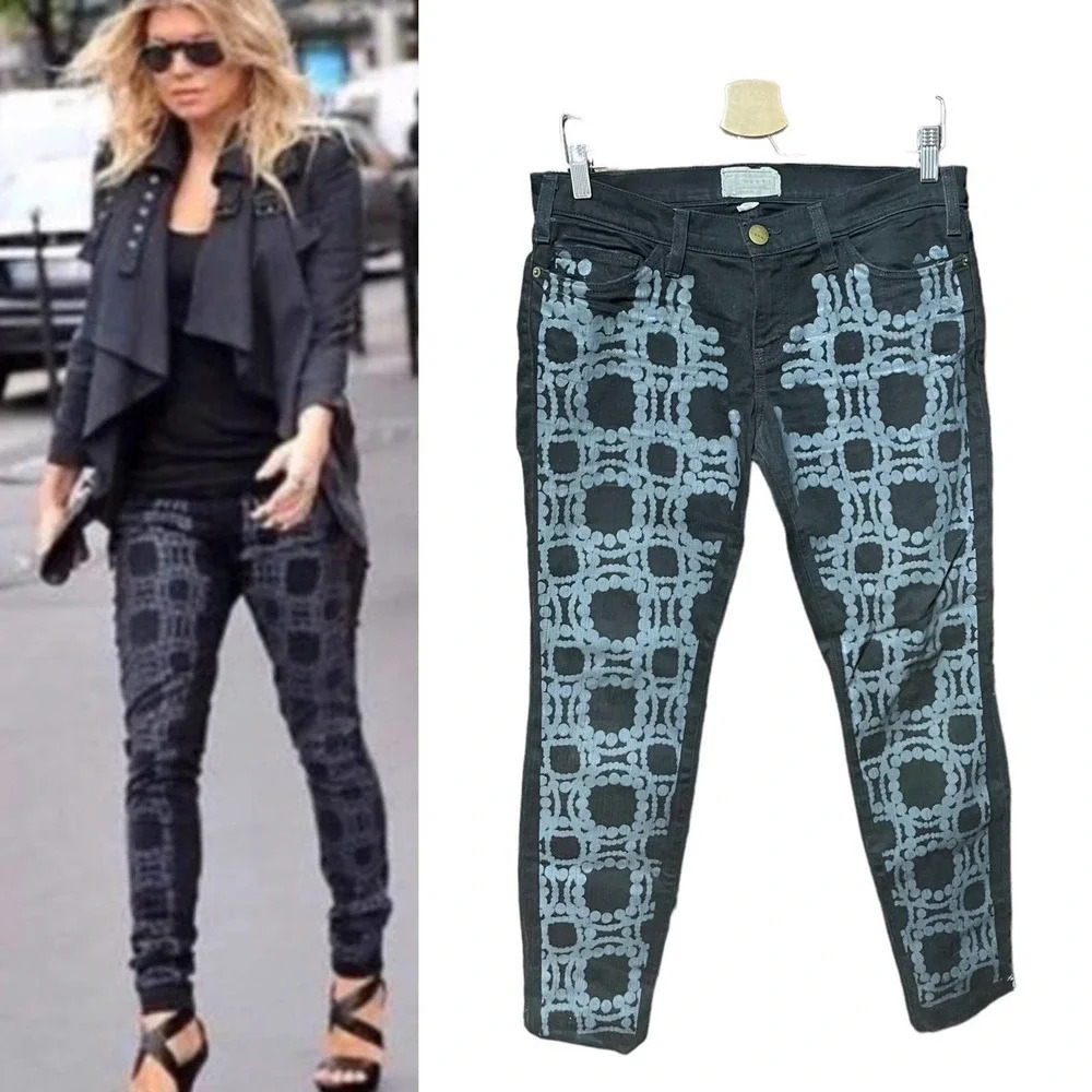 Current Elliott x‎ Marni Pearl Print Skinny Jeans Night Black Size 28